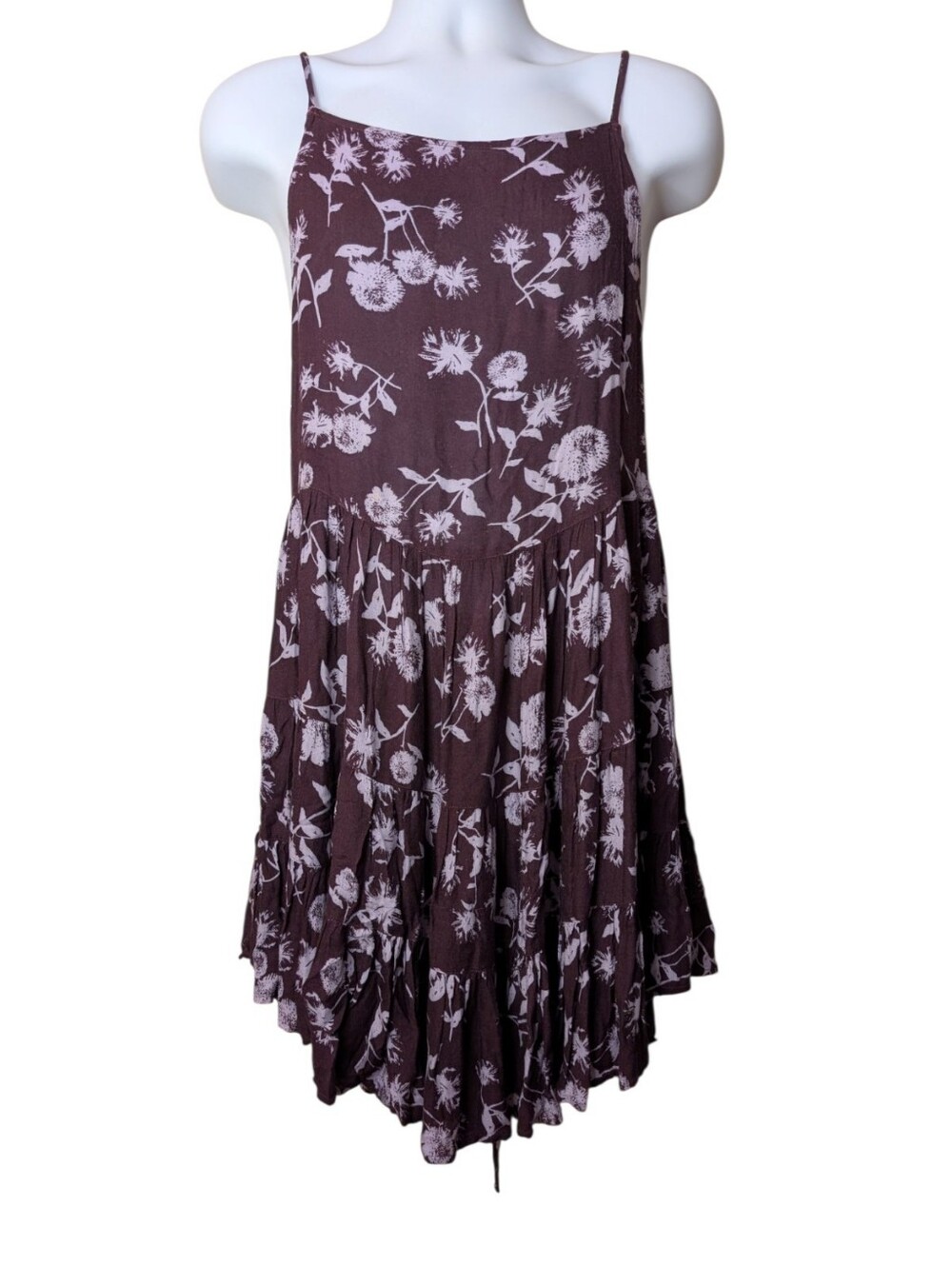 Free People Circle of Flowers Slip Dress Plum Boho Floral Tiered Ruffle Mini L